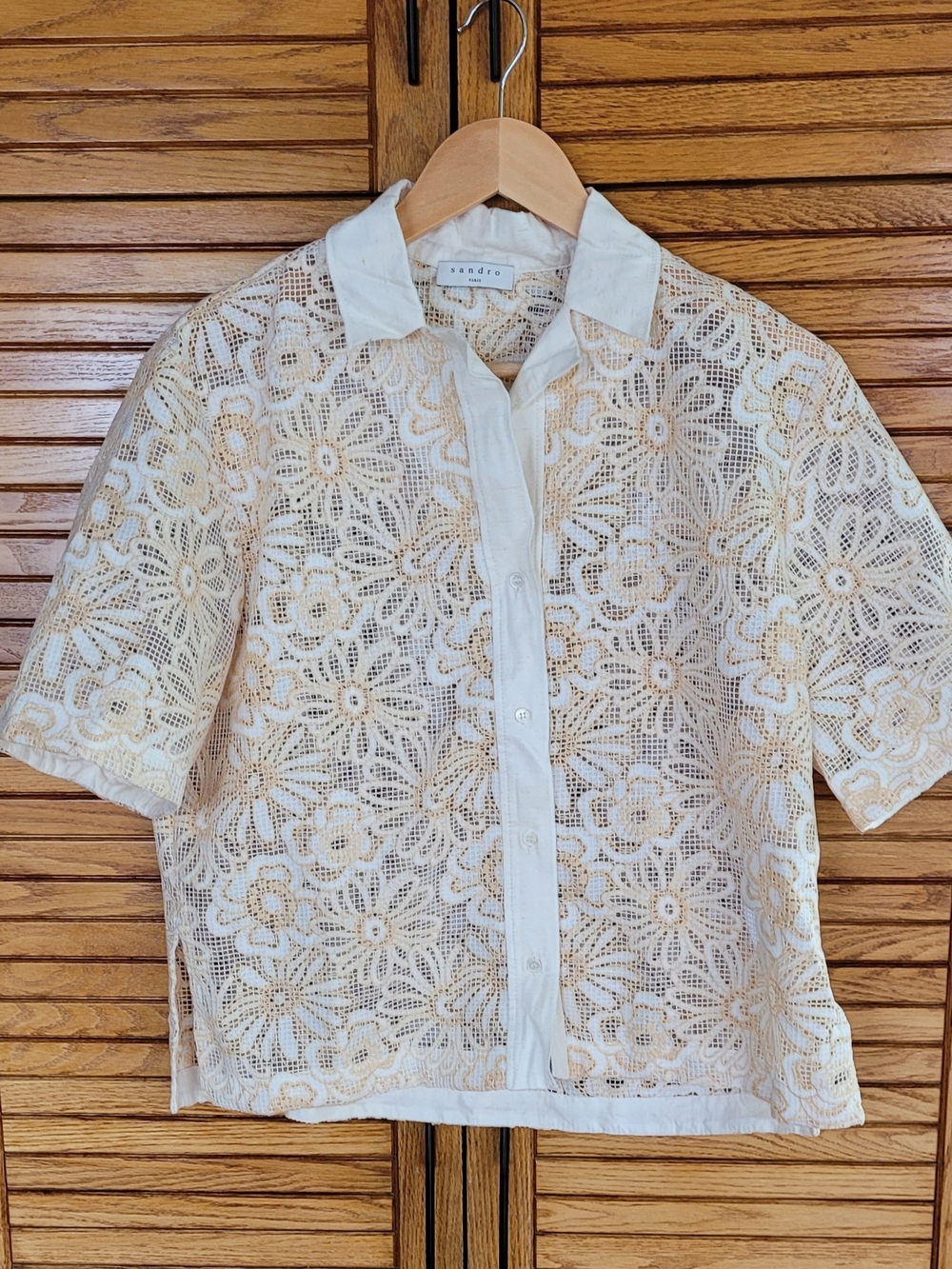 Sandro White Lace Crochet Blouse